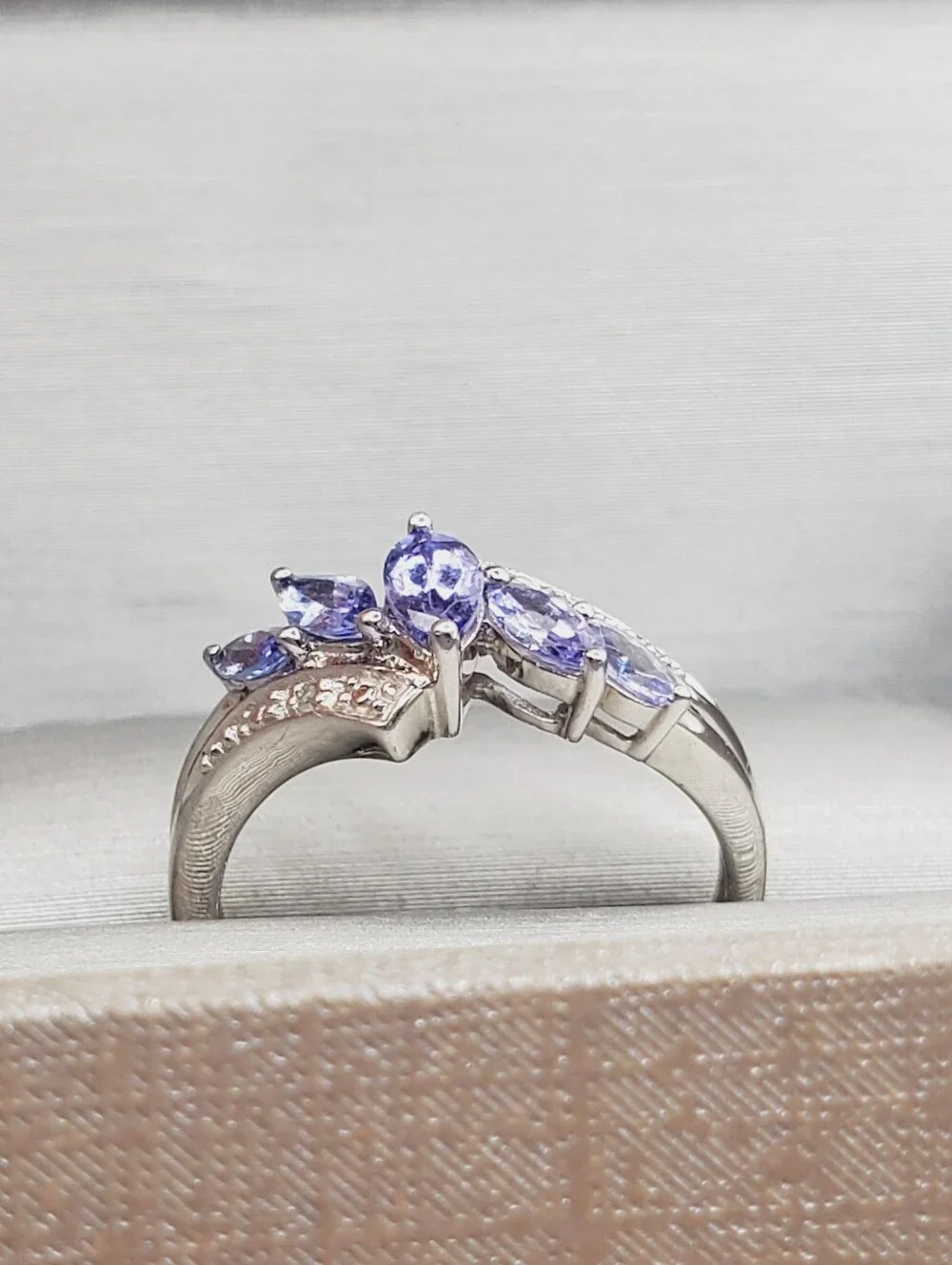 Marquise Genuine Tanzanite & Diamond Accent Platinum - 925 Sterling Silver Ring